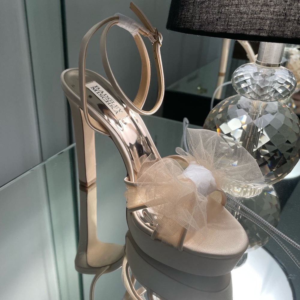 New! Badgley Mischka Soft Nude Platform Heels w/ bow